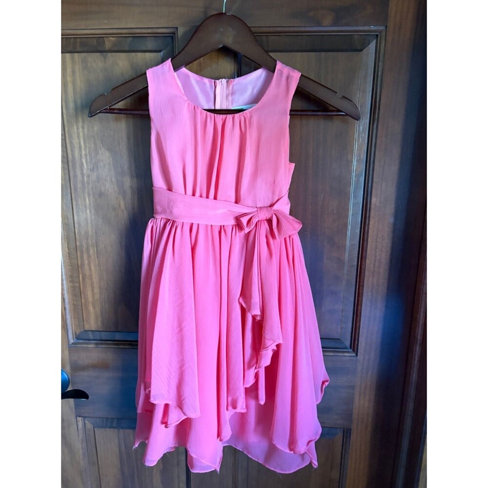 Kiki Coral Pink Chiffon Sleeveless Dress-Girls size 6